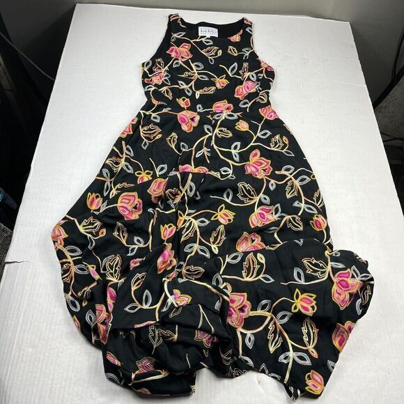 Nicole Miller Embroidered Maxi Dress Floral Side Zip Asymmetric Hem Party Size 8 - Picture 1 of 13